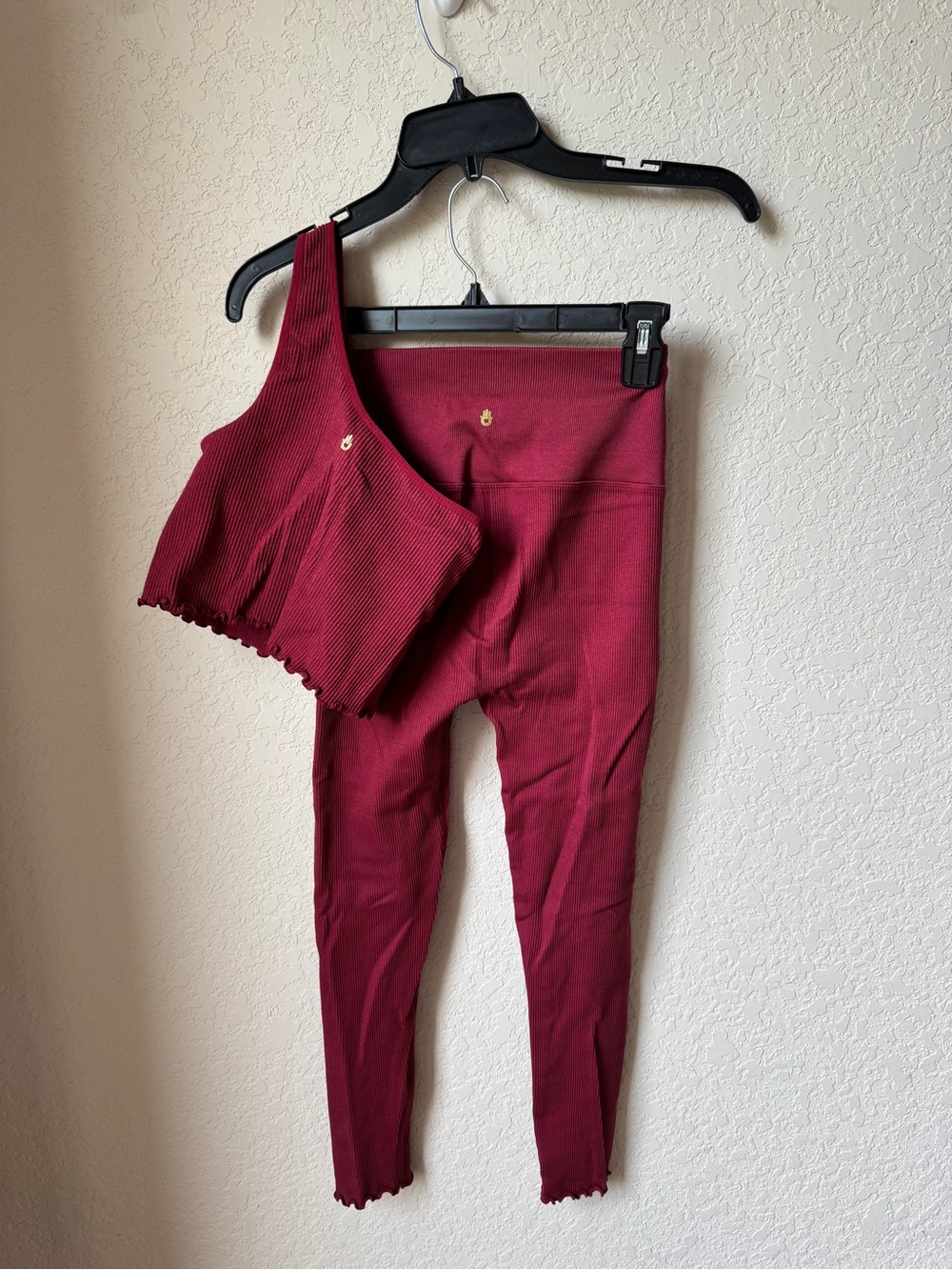 Spiritual Gangster Ribbed One-Shoulder Crop Top in Wine and matching leggings - Picture 4 of 7